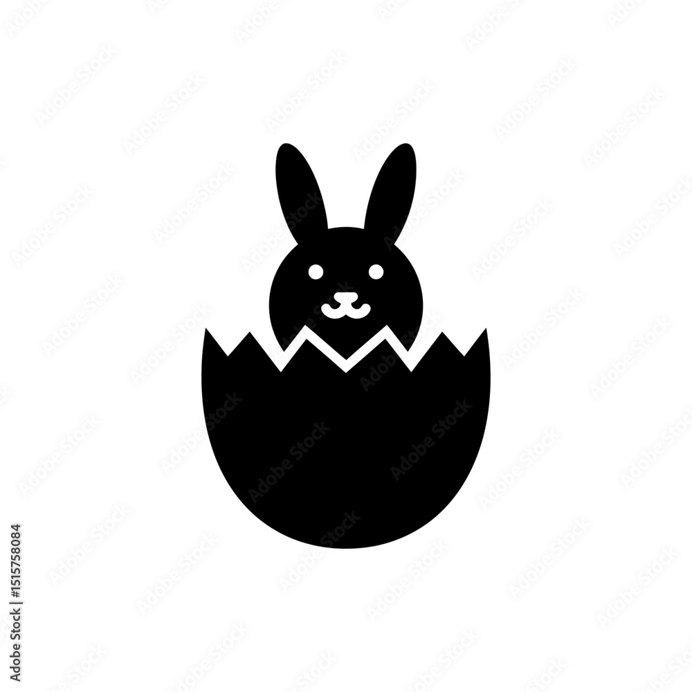 Obraz premium Cracked Egg with Smiling Bunny Inside, Cute Easter Concept