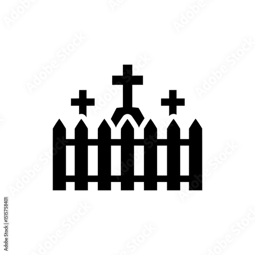 Graveyard Fence with Three Crosses, Symbol of Cemetery