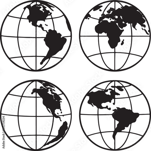 Globes of Earth showcasing continents