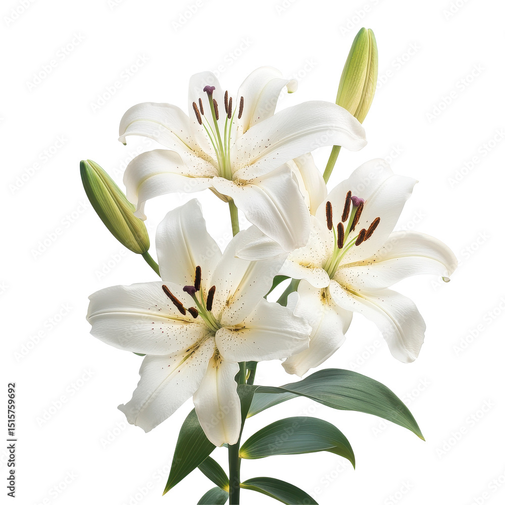 Beautiful white lilies bloom gracefully on a soft Transparent background, showcasing their elegance and purity, lilies flower on White background Beautiful white lilies bloom gracefully on a soft Transparent background, showcasing their elegance and purity, lilies flower on White background