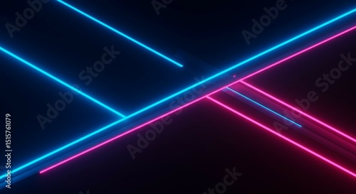 Glowing Neon Lines on Dark Background with Geometric Arrangement