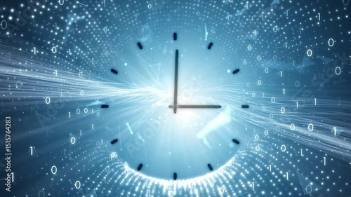 Futuristic shining digital computer data tunnel with time clock loop animation.