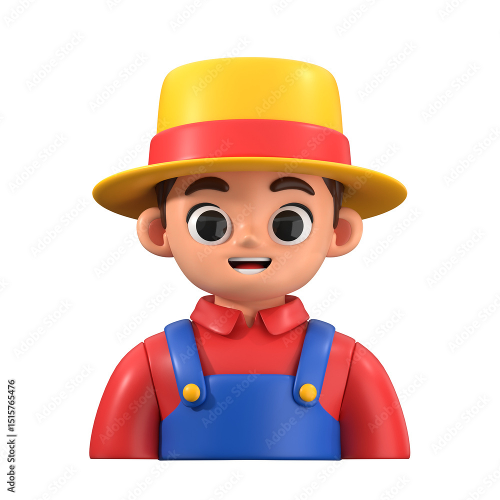 3D Farmer Avatar Icon with hat and overalls. Great for agricultural apps, nature games, and rural education. 3D Farmer Avatar Icon with hat and overalls. Great for agricultural apps, nature games, and rural education.