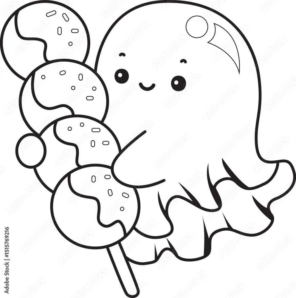 Outline of Funny white ghost in activities stickers. Outline of Funny white ghost in activities stickers.