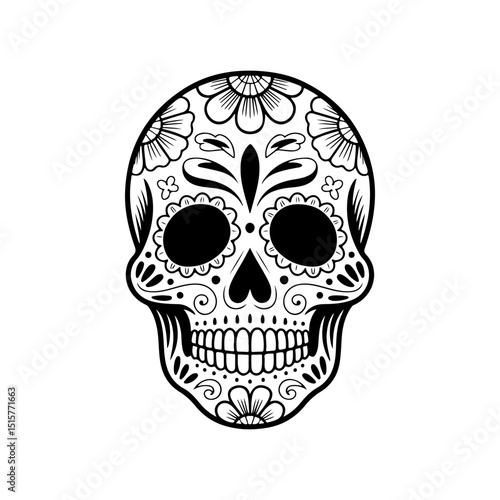 Illustration of mexican sugar skull. Day of the dead. Dia de los muertos. Vector illustration