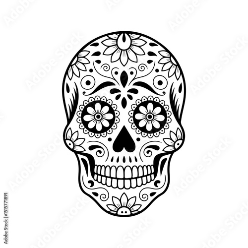 Illustration of mexican sugar skull. Day of the dead. Dia de los muertos. Vector illustration