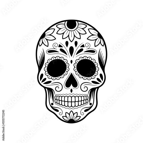 Illustration of mexican sugar skull. Day of the dead. Dia de los muertos. Vector illustration