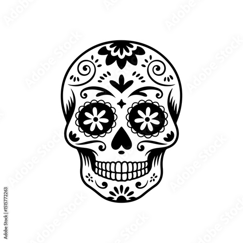 Illustration of mexican sugar skull. Day of the dead. Dia de los muertos. Vector illustration