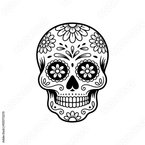 Illustration of mexican sugar skull. Day of the dead. Dia de los muertos. Vector illustration
