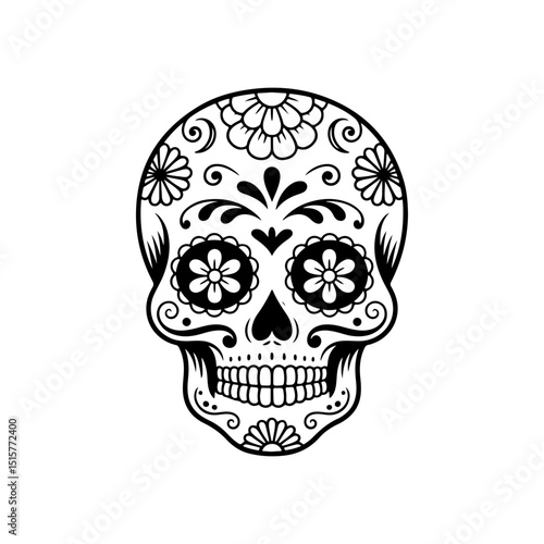 Illustration of mexican sugar skull. Day of the dead. Dia de los muertos. Vector illustration