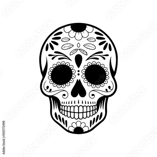 Illustration of mexican sugar skull. Day of the dead. Dia de los muertos. Vector illustration