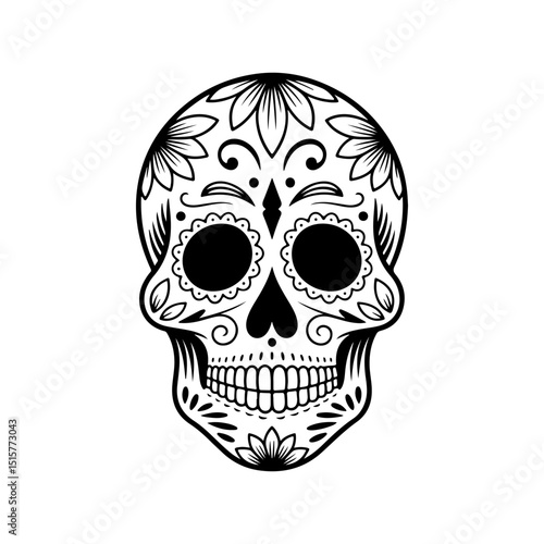 Illustration of mexican sugar skull. Day of the dead. Dia de los muertos. Vector illustration