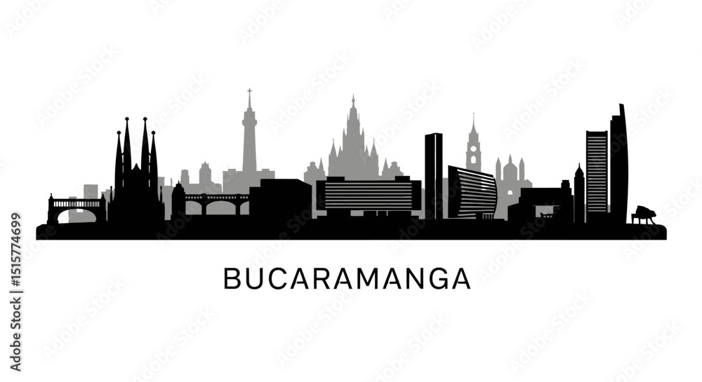 Naklejka premium Bucaramanga skyline with Colombia Black silhouette.