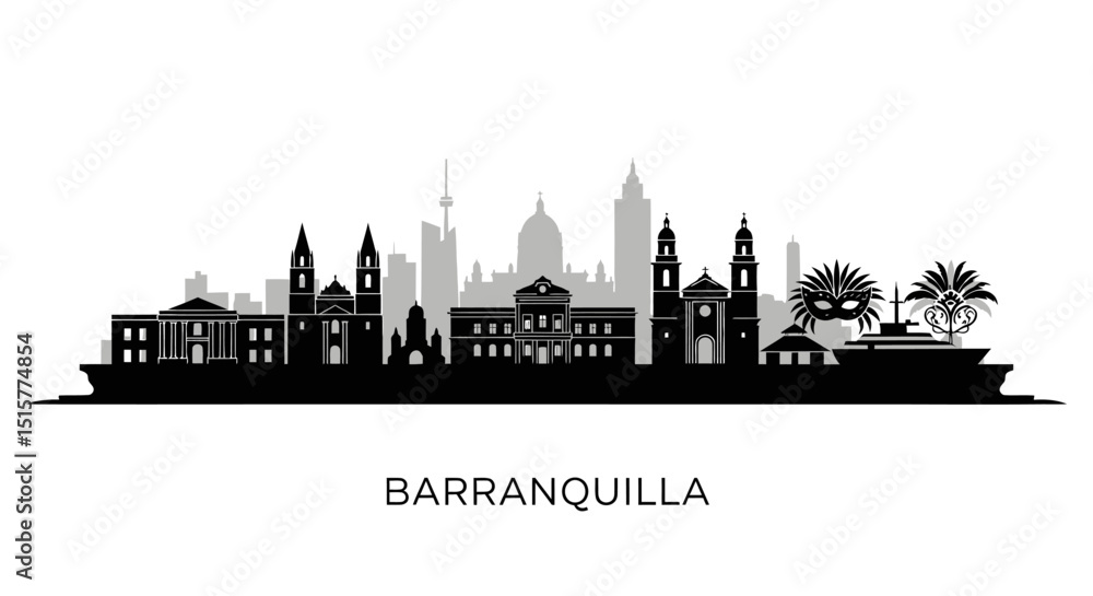 Naklejka premium Barranquilla Skyline Colombia Silhouette.
