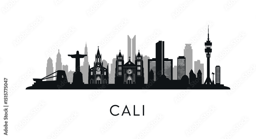 Obraz premium Cali with Colombia Skyline Silhouette Cityscape Icon.
