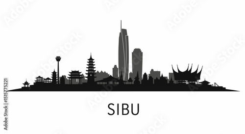 Sibu Sarawak Malaysia Skyline Silhouette.