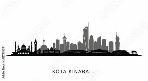 Kota Kinabalu Skyline Vector Silhouette.