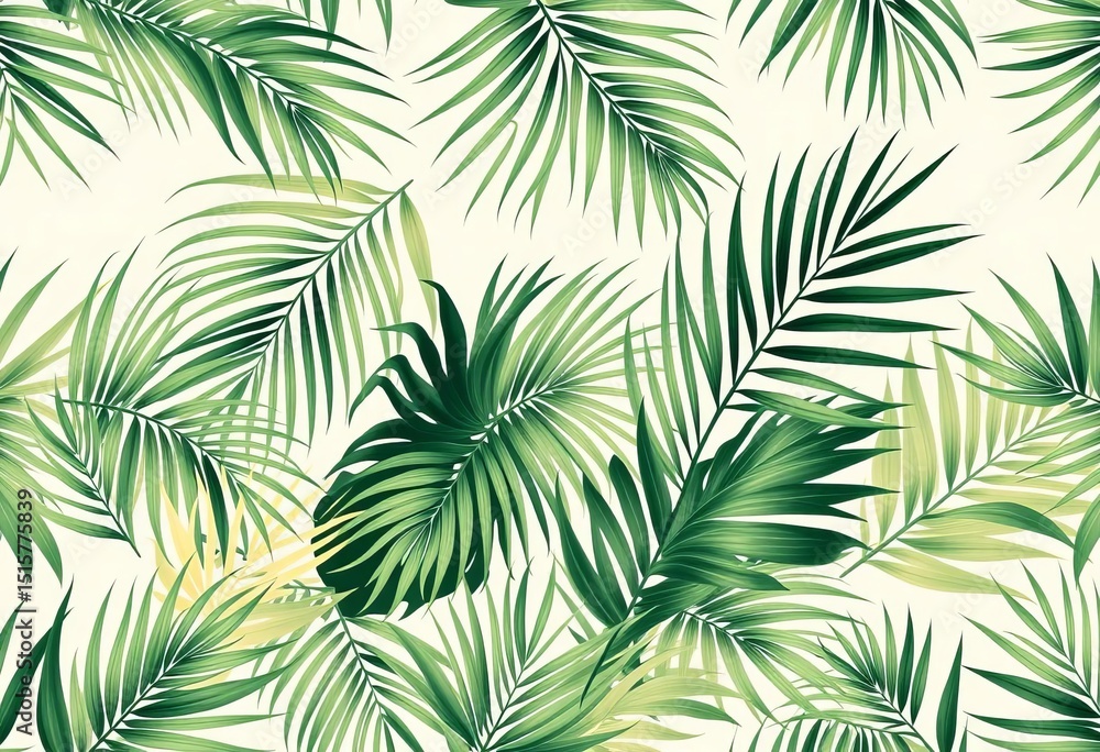 Seamless tropical palm leaf pattern, two-tone green & beige, minimalist style, ample negative space, beige, illustration Seamless tropical palm leaf pattern, two-tone green & beige, minimalist style, ample negative space, beige, illustration