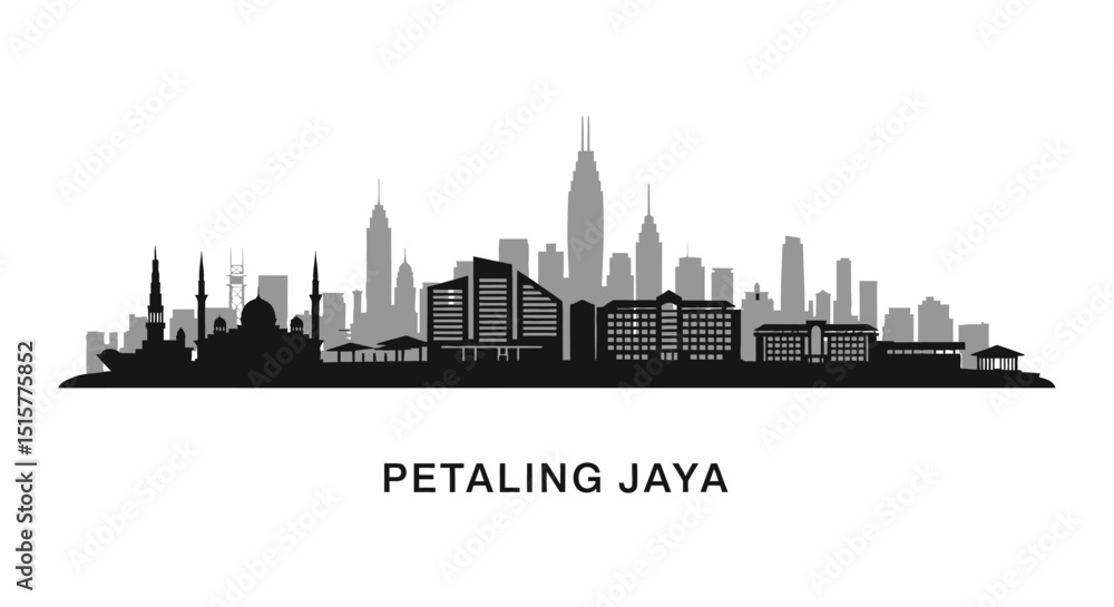Obraz premium Petaling Jaya skyline vector with Malaysia, and city.