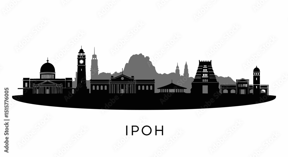 Obraz premium Ipoh Skyline Silhouette with Malaysia Landmark.