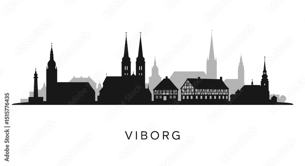 Fototapeta premium Viborg Skyline Denmark City Silhouette Vector.