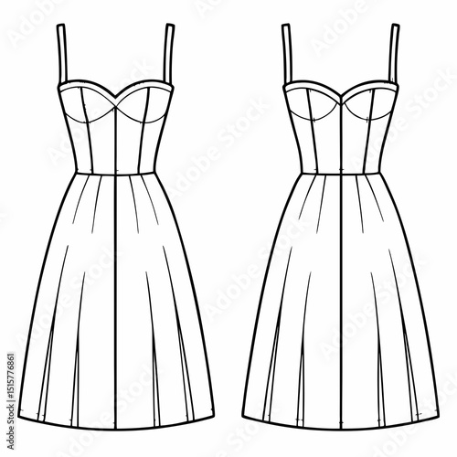A line corset dress fashion flat sketch template