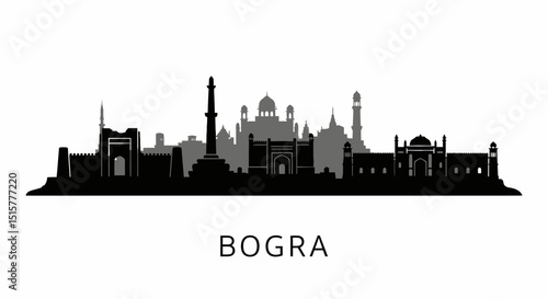 Bogra with Bangladesh Skyline City silhouette.