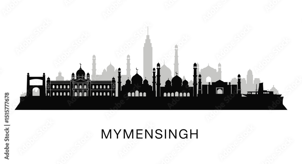 Naklejka premium Mymensingh skyline with Bangladesh City silhouette.