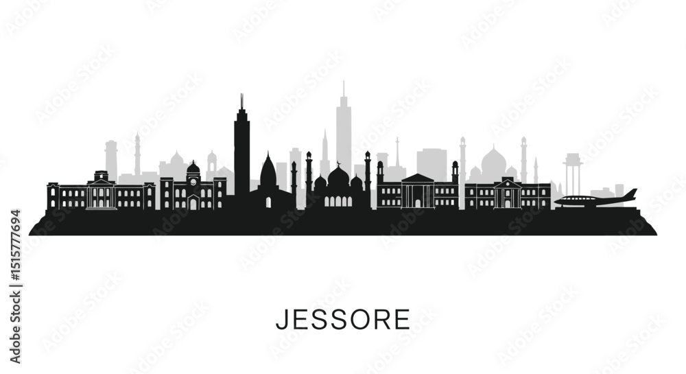 Obraz premium Jessore skyline silhouette vector with Bangladesh.
