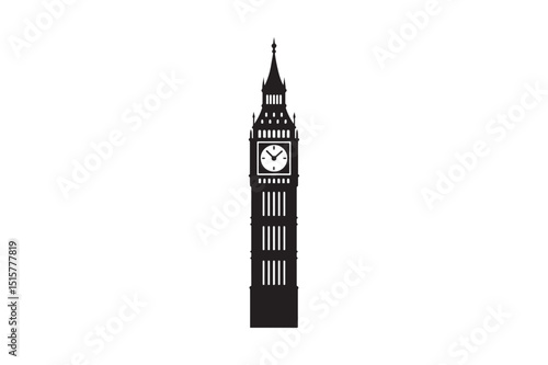 Big Ben silhouette vector art illustration on white background