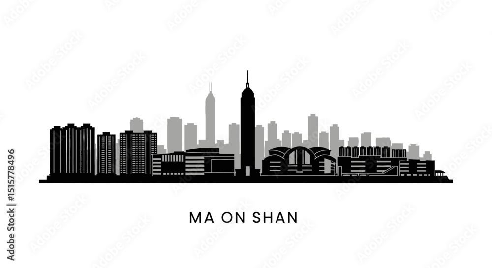 Fototapeta premium Ma On Shan with Hong Kong Skyline, Cityscape, and Black.