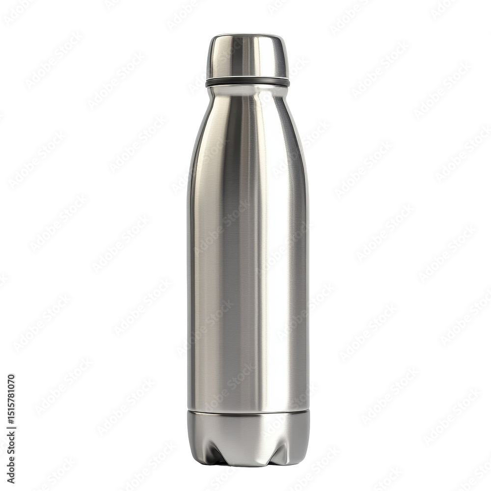 Sleek stainless thermo water bottle on a white background for hydration on the go, Empty stainless thermo water bottle isolated on white background Sleek stainless thermo water bottle on a white background for hydration on the go, Empty stainless thermo water bottle isolated on white background