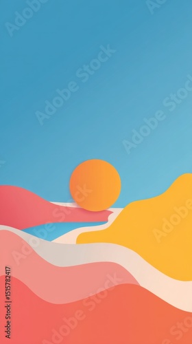 Abstract sun and hills in pastel colors	