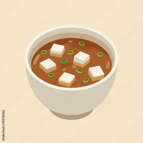 Bowl of Miso Soup with Tofu and Scallions Still Life