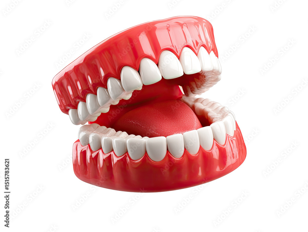 Obraz premium Realistic Dental Model: A detailed and lifelike dental model is presented against a clean backdrop, offering a clear view of healthy gums, teeth, and the anatomical structure of the mouth.