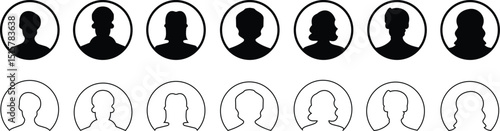 User avatars icon set male and female human profile face icons. blank person Unknown anonymous person. Suitable for social media profiles, screensavers and as a template. on transparent background