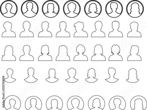User avatars icon set male and female human profile face icons. blank person Unknown anonymous person. Suitable for social media profiles, screensavers and as a template. on transparent background