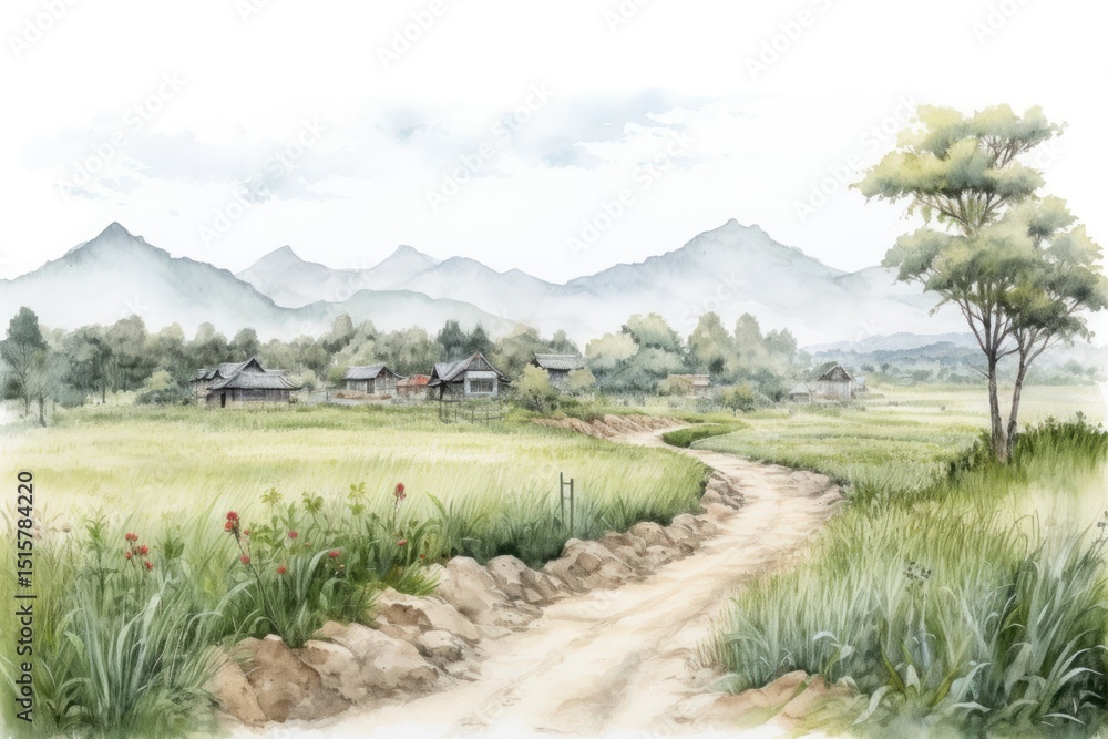 Fototapeta premium Landscape outdoors village nature.
