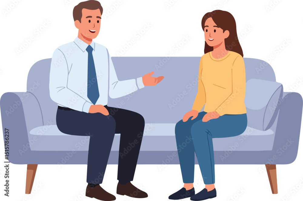 Wise male Professional Actively Engaging in an Empathetic and Supportive Conversation with a Young Girl Seated on a Couch. Wise male Professional Actively Engaging in an Empathetic and Supportive Conversation with a Young Girl Seated on a Couch.