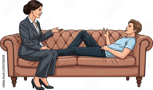 Psychotherapist and Patient Session on a sofa laying down.