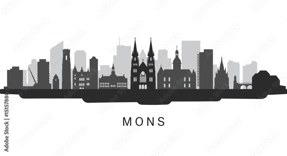 Obraz premium Mons Belgium City Skyline Silhouette with Vector.