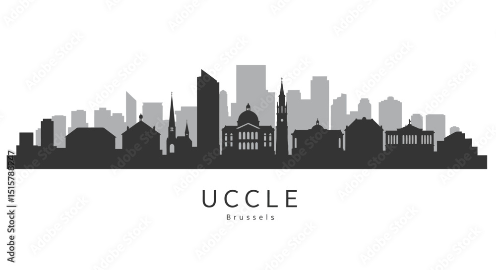 Naklejka premium Uccle Skyline Silhouette Belgium Vector.