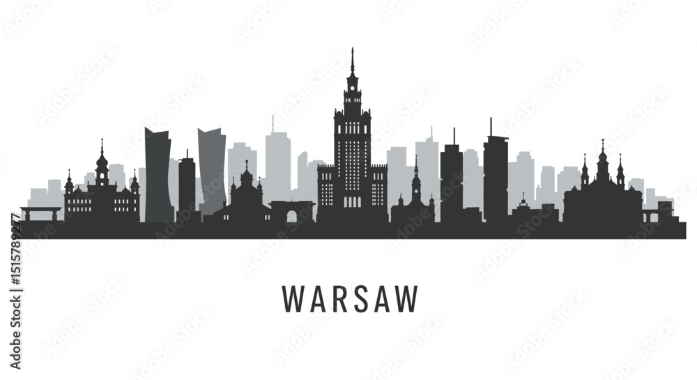 Naklejka premium Warsaw Skyline Poland Cityscape with Silhouette.