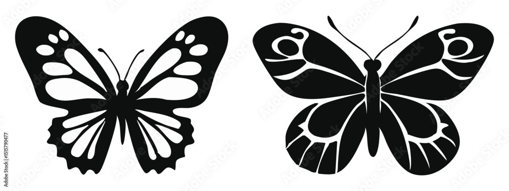 Fototapeta premium Butterfly Silhouette Collection, Black and White Nature Pattern Elements, On White Background 