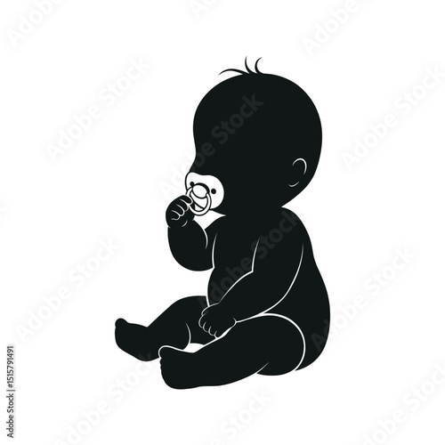 Baby Silhouette with Pacifier Infant Newborn Child Toddler Vector Illustration