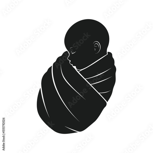 Sleeping baby silhouette wrapped in blanket newborn infant child toddler baby vector graphic illustration