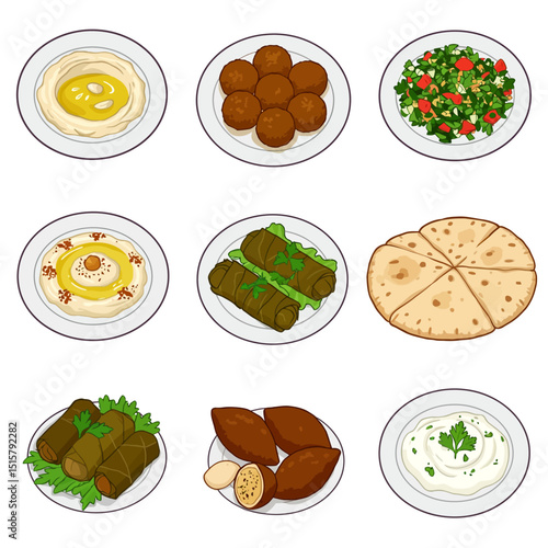 Middle Eastern Food Variety Dishes Cuisine.