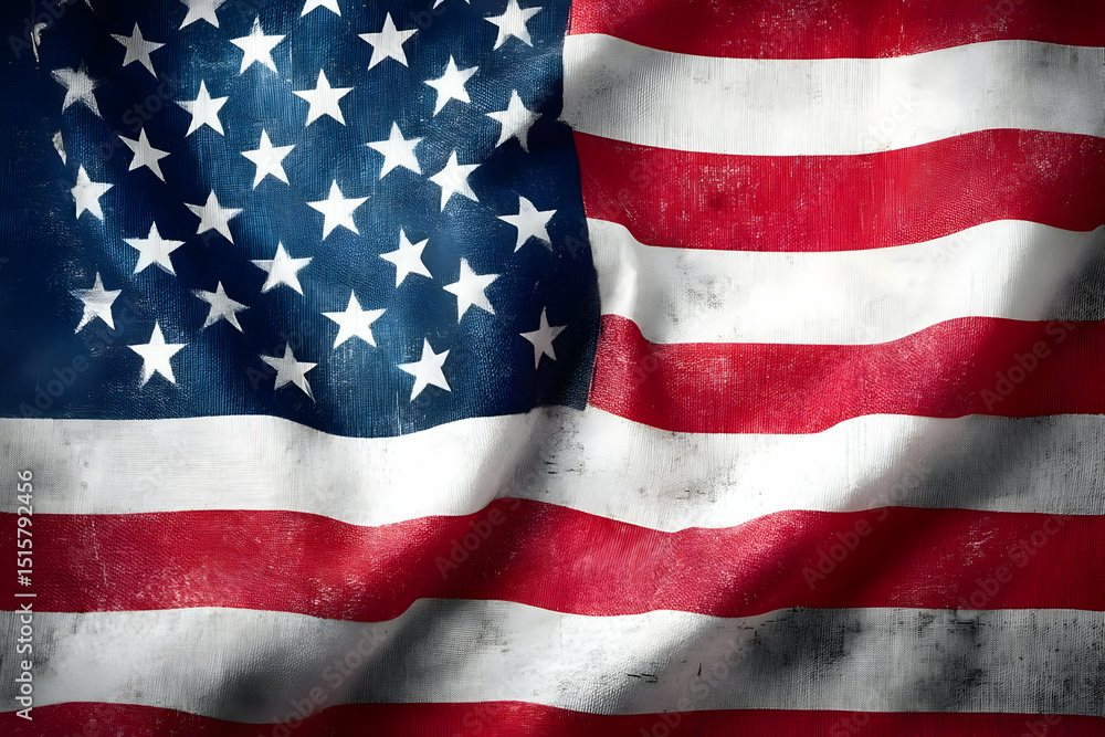 Obraz premium A detailed view of the American flag, showcasing its vibrant colors and iconic stars and stripes, symbolizing national pride and unity.