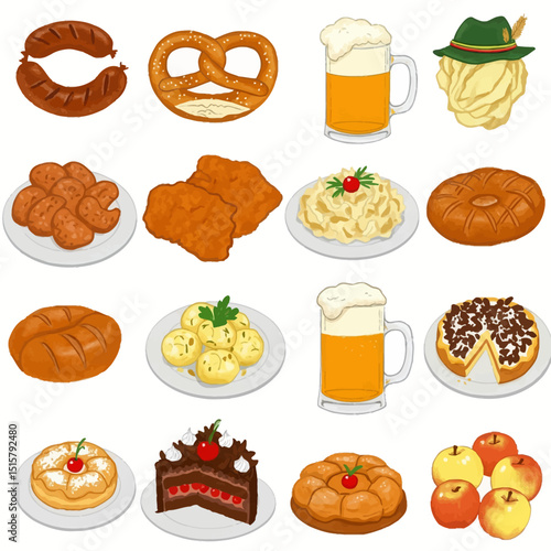 Oktoberfest Food Icons with Bavarian Cuisine.
