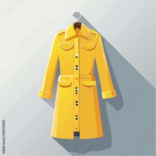 A cozy yellow raincoat on a wall hook with simple lines